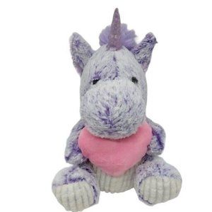 Inter-American Purple Unicorn Pink Heart Stuffed Animal Plush Toy 11 Inch Ribbed